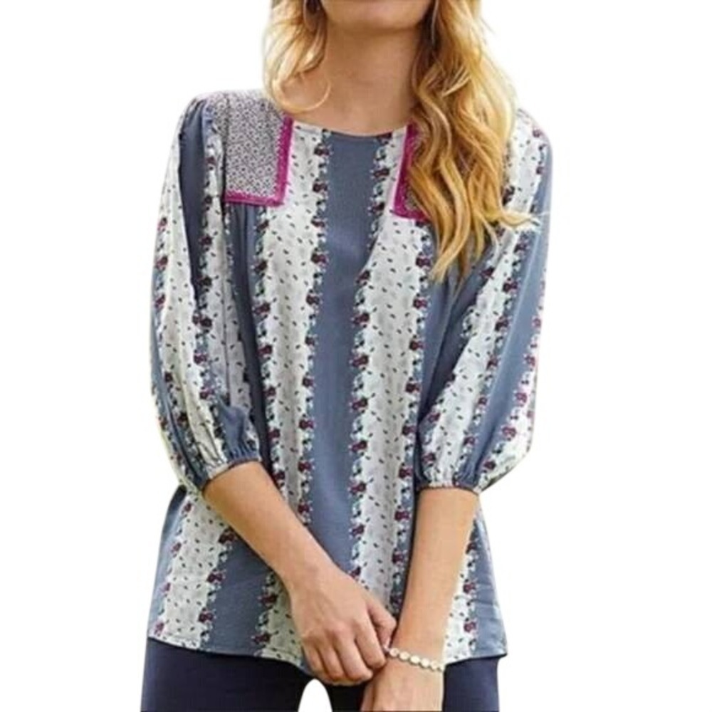 Matilda Jane Quick Getaway Top Medium Floral Patchwork Boho Peasant Blouse